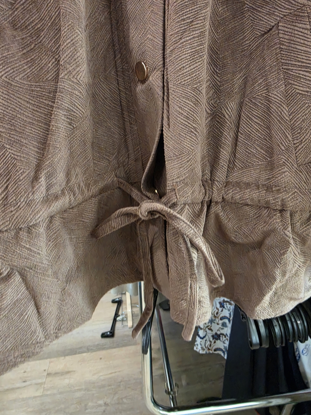Women's Brown Utility Jacket with Cream Collar and Drawstring Waist - Picture 4 of 6